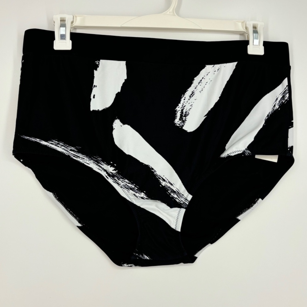 Raisins Curve Womens 20W Zambezi Island Swim Briefs Black White Back Bow Detail